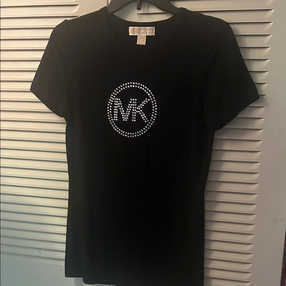 Michael Kors Black Short-Sleeve Tee with Rhinestone MK Circle